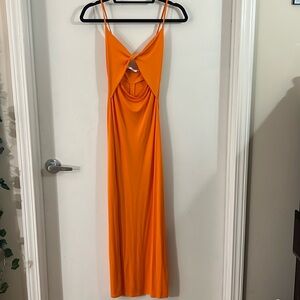 ZARA: Orange cut out body con midi dress M